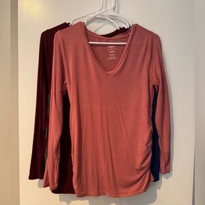 3 Women's V-Neck Long Sleeve Maternity Tops - Set of 3